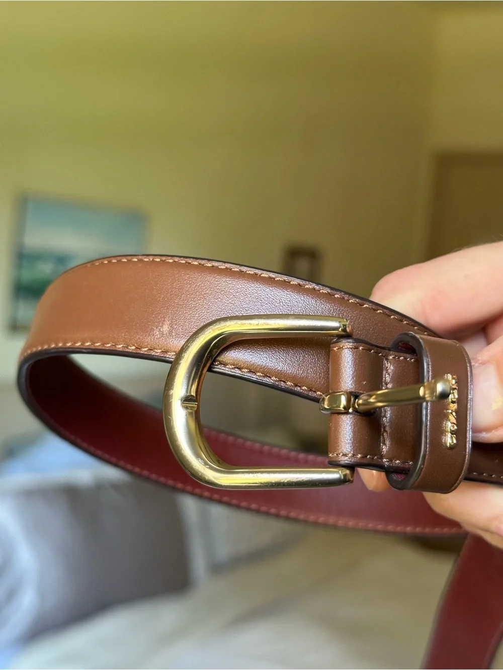 Coach Brown Leather Belt with Gold Tone Buckle